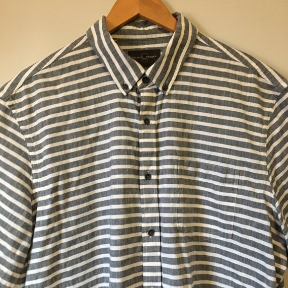 Black Brown 1826 Burton Grey and White Striped Button Down Casual Shirt - Picture 3 of 16